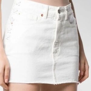 IRO Distressed Raw Hem Side Lace Up Denim Mini Skirt White Size 34 (2)